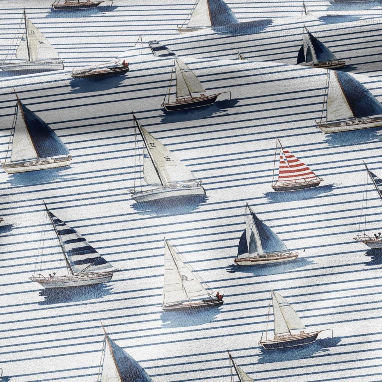 100% LINEN Fabric Ships in sea print linen - coastal fabric for upholstery home decor dress making 2888