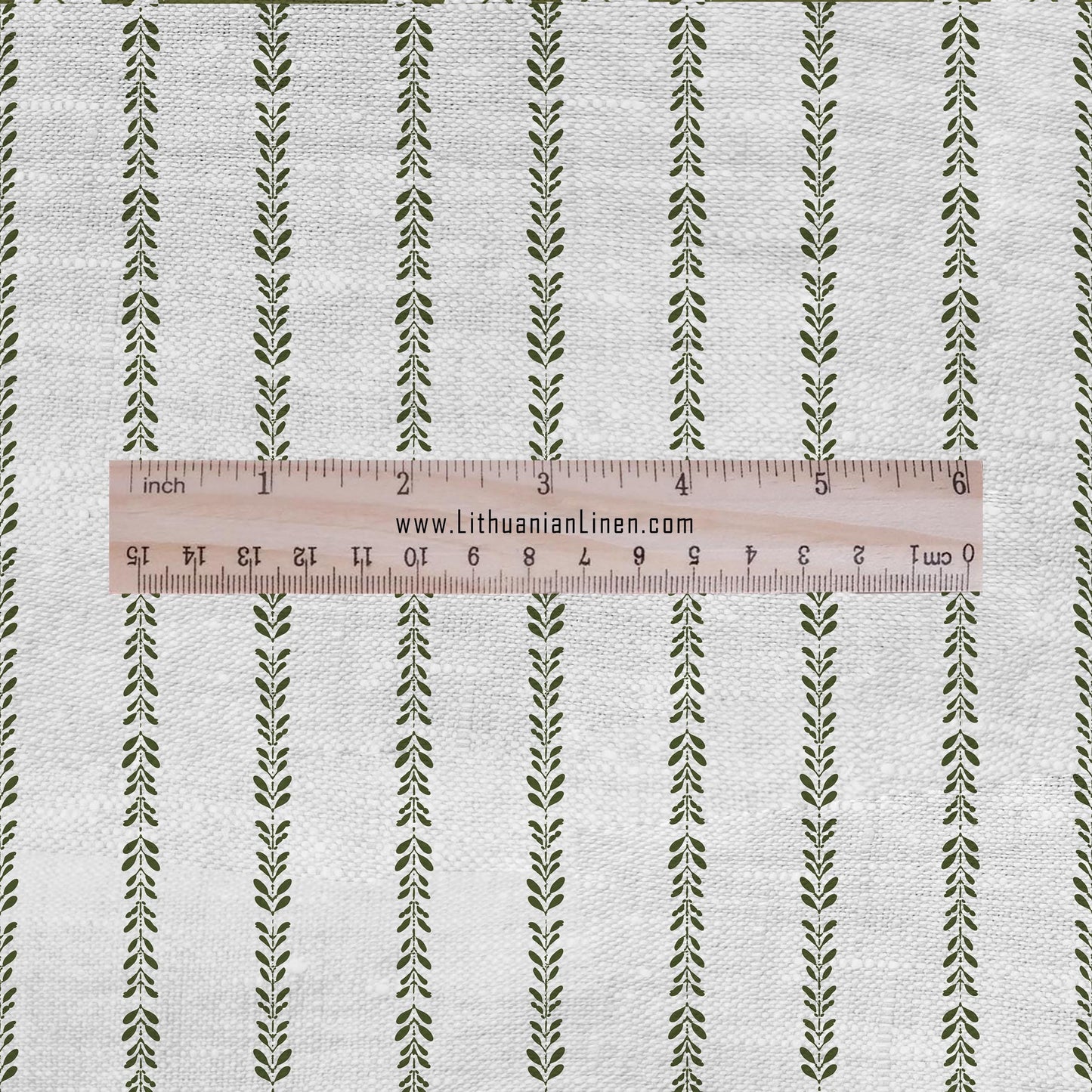 100% LINEN Fabric Green stripe print - Floral leaves on oatmeal linen - block print upholstery curtains dress making 2675