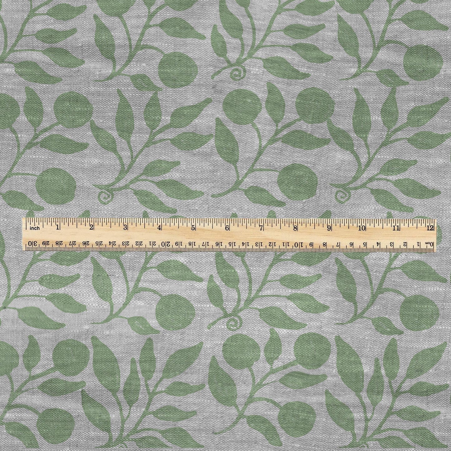 100% LINEN Fabric William Morris Rosehip sage green gray - oatmeal linen fabric with botanical print - Victorian Art Craft Historical 3268
