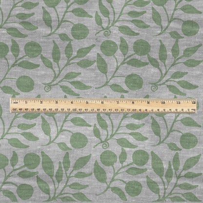 100% LINEN Fabric William Morris Rosehip sage green gray - oatmeal linen fabric with botanical print - Victorian Art Craft Historical 3268