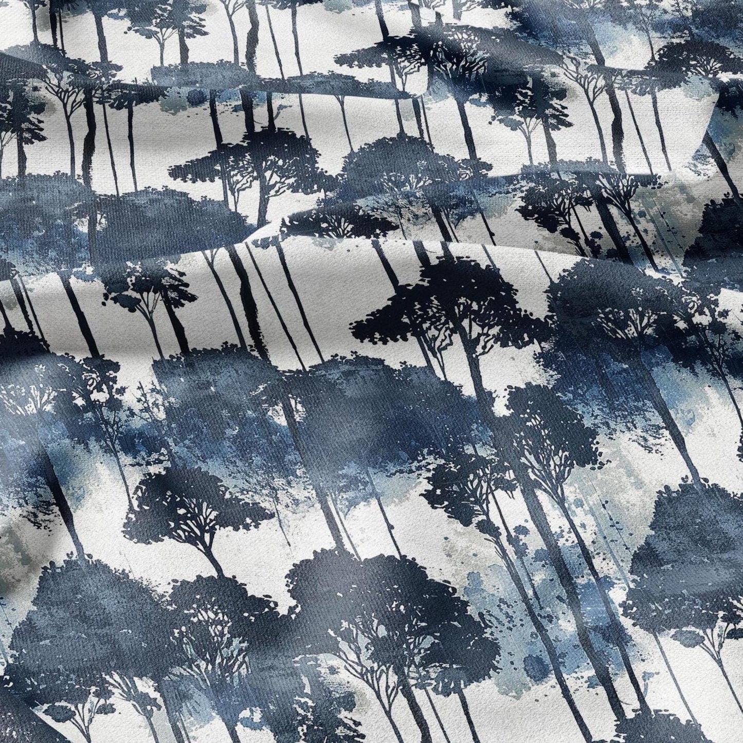 100% LINEN Fabric indigo blue forest linen - tree print fabric for upholstery home decor dress making 2401