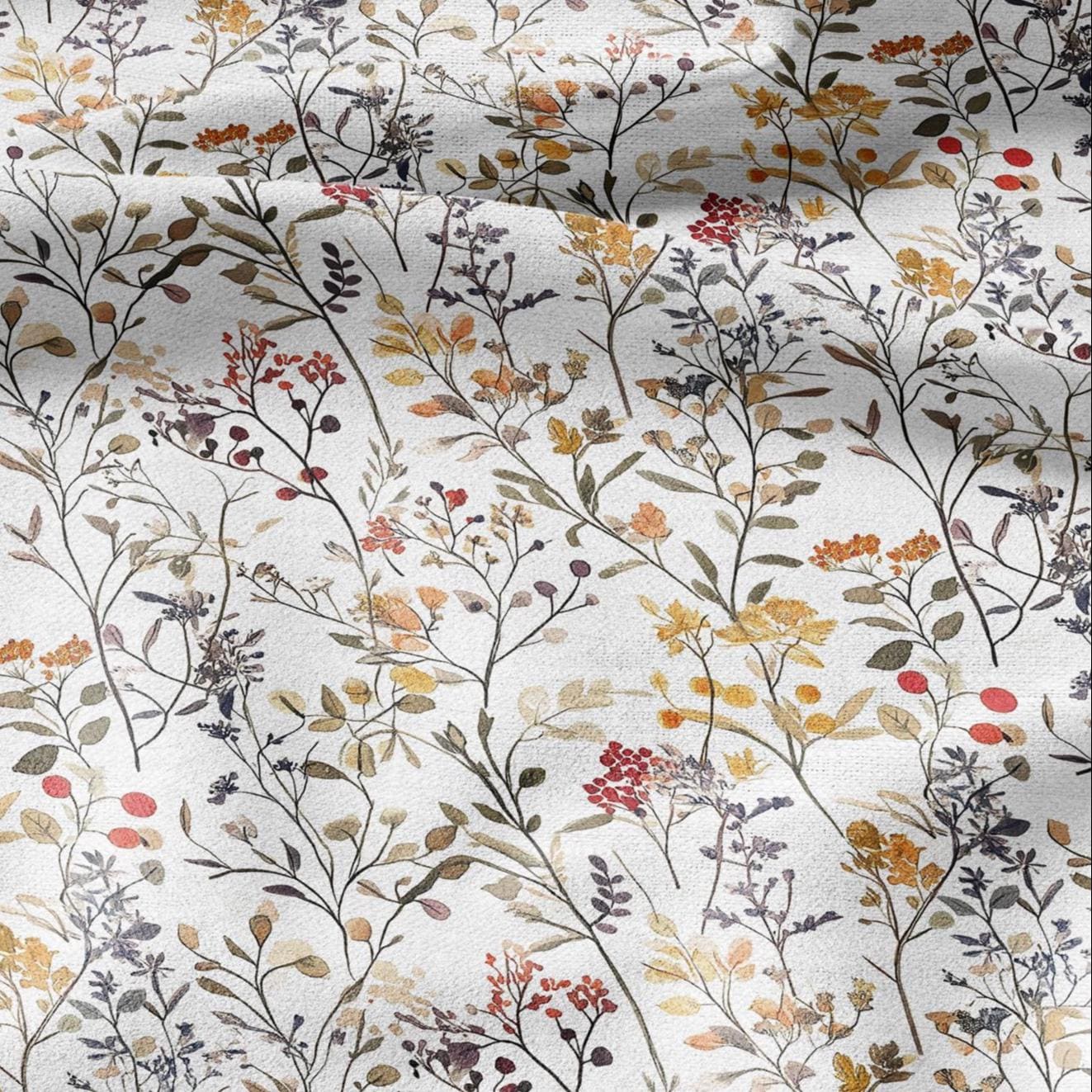100% LINEN Fabric meadow flowers print - floral for upholstery home decor - medium for dress making 2352