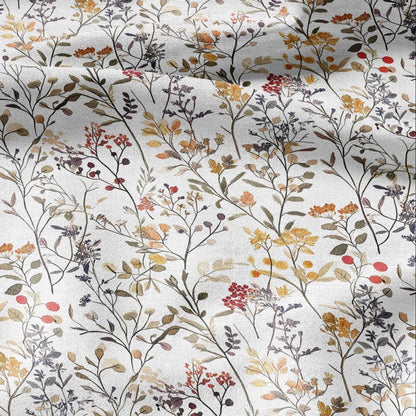 100% LINEN Fabric meadow flowers print - floral for upholstery home decor - medium for dress making 2352