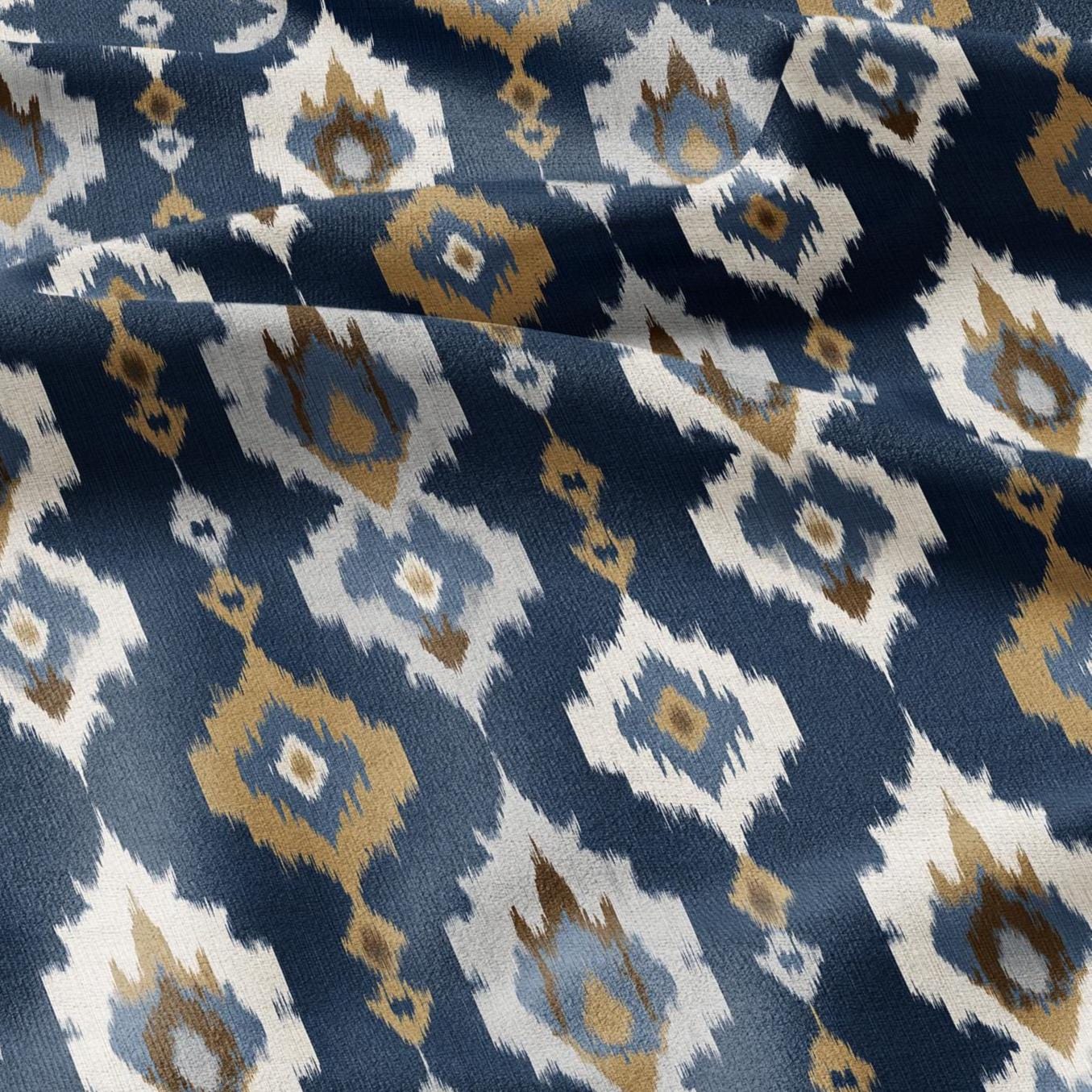 100% LINEN Fabric Abstract Ikat ethno print - Modern Navy Blue beige - for upholstery home decor curtains pillows sewing dress 2972