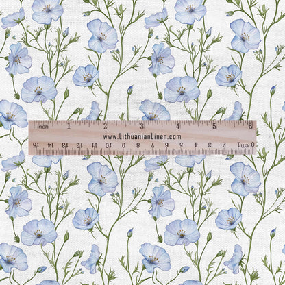 100% LINEN Fabric Linum flower print - Lithuanian floral linen heavy for upholstery home decor - medium for dress making 2790