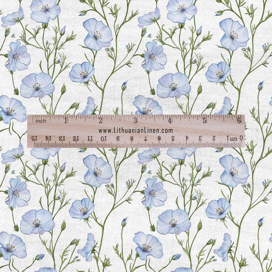 100% LINEN Fabric Linum flower print - Lithuanian floral linen heavy for upholstery home decor - medium for dress making 2790