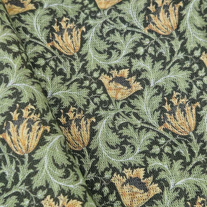 100% Linen fabric William Morris Anemone green yellow - 2544