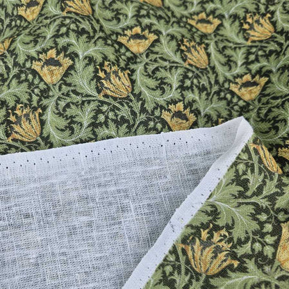 100% Linen fabric William Morris Anemone green yellow - 2544