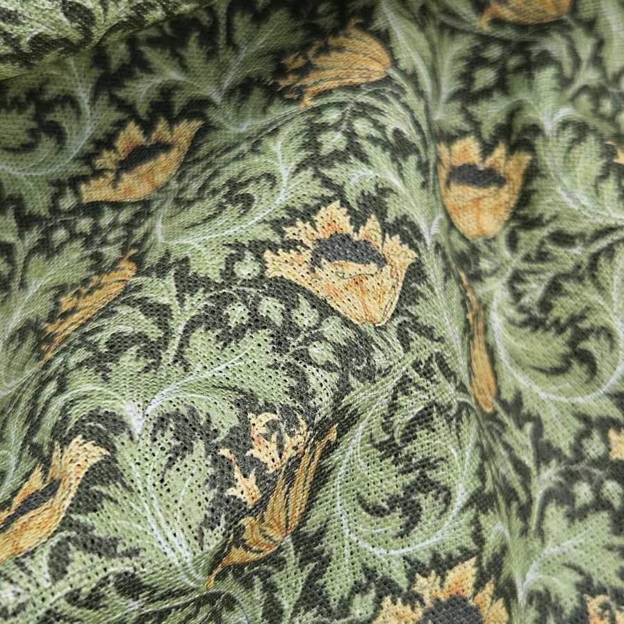100% Linen fabric William Morris Anemone green yellow - 2544