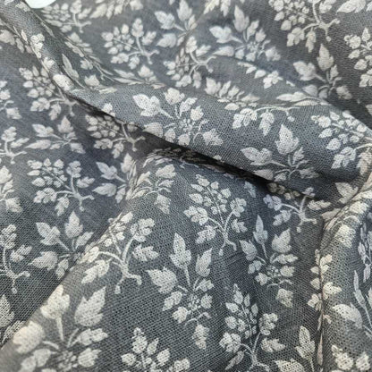 100% Linen fabric Block print grey floral - Tosca 2560