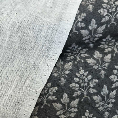 100% Linen fabric Block print grey floral - Tosca 2560