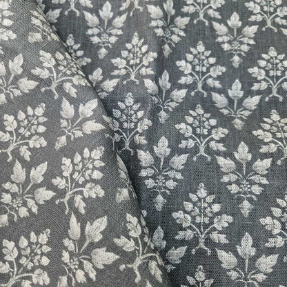 100% Linen fabric Block print grey floral - Tosca 2560