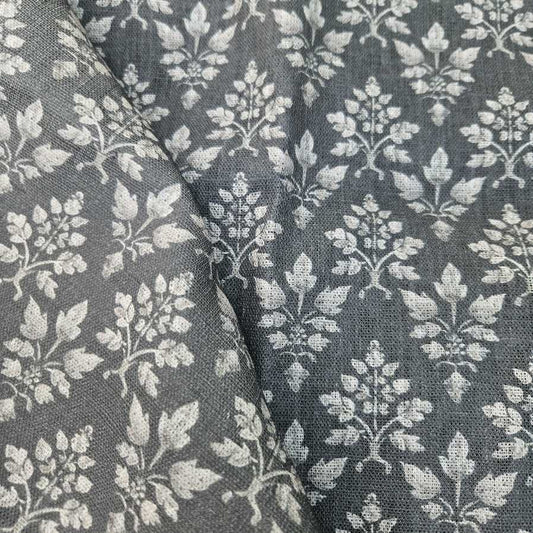 100% Linen fabric Block print grey floral - Tosca 2560