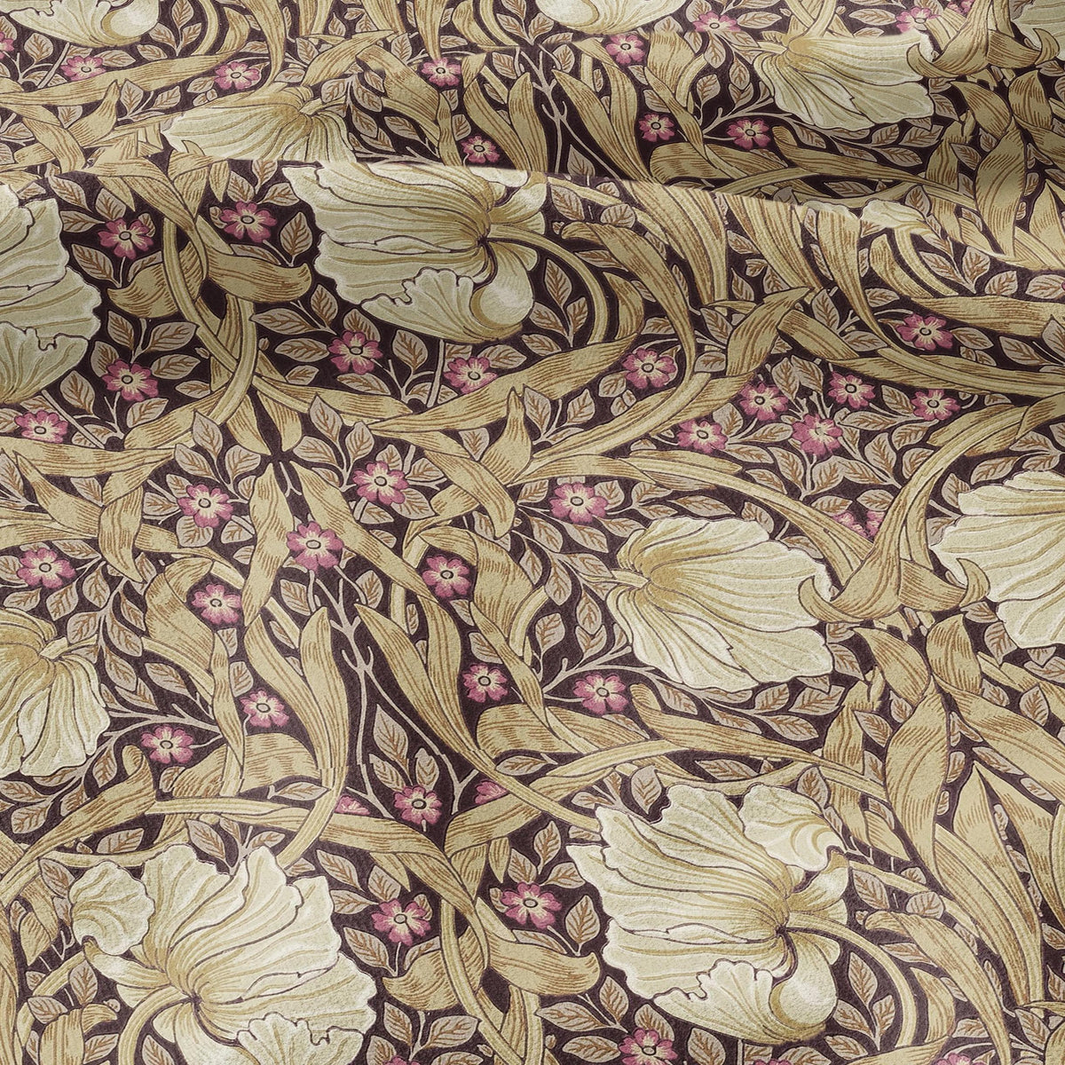 100% LINEN fabric - William Morris Pimpernel beige purple - British Victorian Art Craft flax - sewing home decor or clothing 383