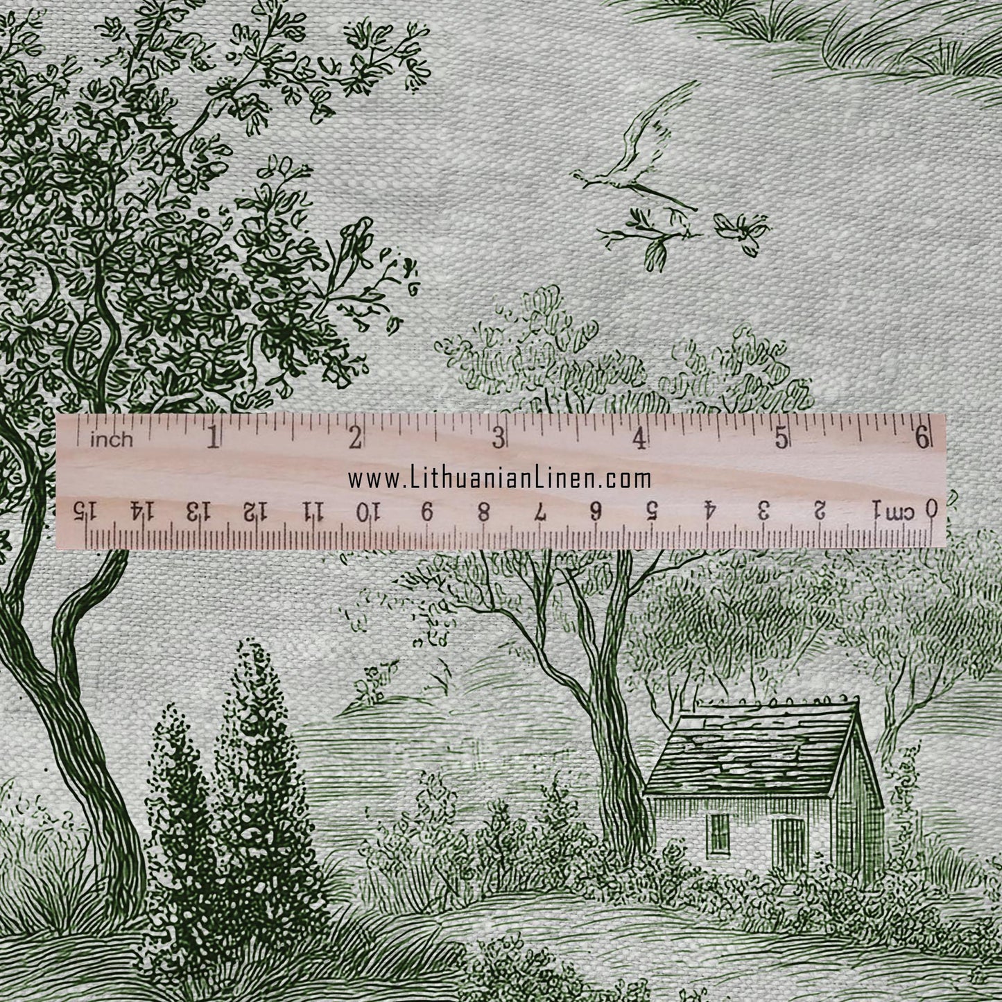 100% LINEN Fabric Country block print on oatmeal natur linen, floral toile de jouy fabric, French linen floral upholstery 3019