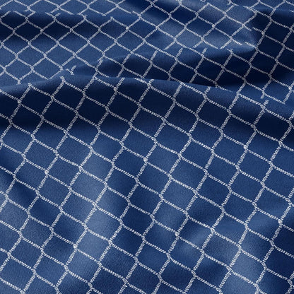 100% LINEN Fabric Herritage trellis print - Grandmillennial Modern vintage blue - upholstery curtains dress making 2951