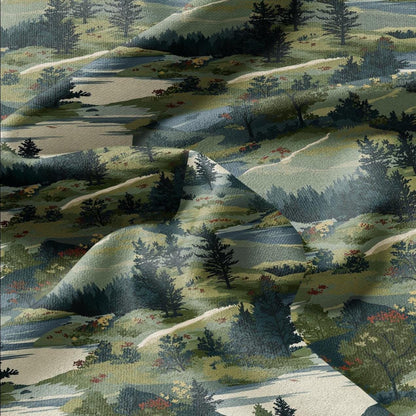 100% LINEN Fabric Scandinavian forest scenery - greenlandscape print - heavy linen fabric for upholstery home decor tablecloth 2921