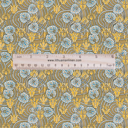 100% linen Art Nouveau Print fabric for Curtain Upholstery Cushion - Floral fabric Cyclamen - fabric material for dress making sewing