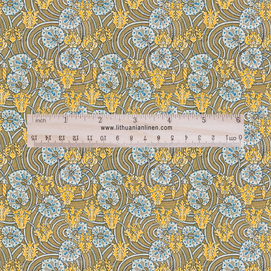 100% linen Art Nouveau Print fabric for Curtain Upholstery Cushion - Floral fabric Cyclamen - fabric material for dress making sewing