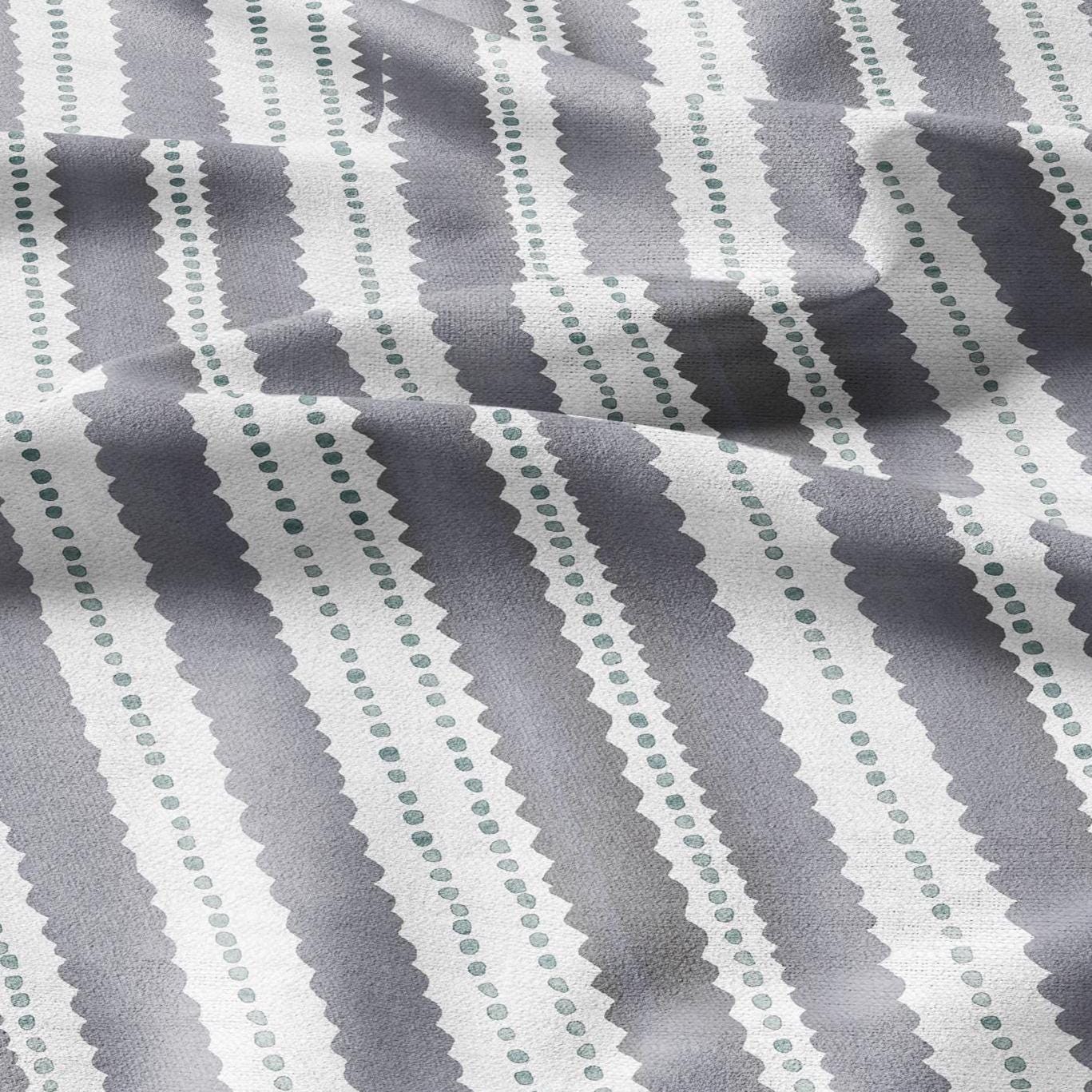 100% LINEN Fabric Scalloped stripe print - retro gray dot stripe - for upholstery home decor - medium for dress making 2884GR