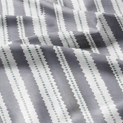 100% LINEN Fabric Scalloped stripe print - retro gray dot stripe - for upholstery home decor - medium for dress making 2884GR