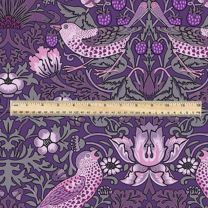 100% LINEN fabric - William Morris Strawberry thief dark purple - British Victorian Art Craft flax - sewing home decor or clothing 3869