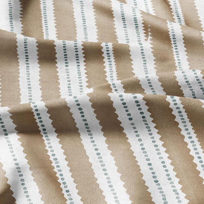 100% LINEN Fabric Scalloped stripe print - retro sepia brown dot stripe - for upholstery home decor - medium for dress making 2884GR