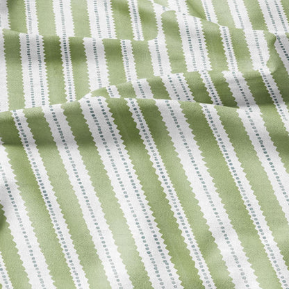 100% LINEN Fabric Scalloped stripe print - green block print linen heavy for upholstery home decor - medium for dress making 2884G