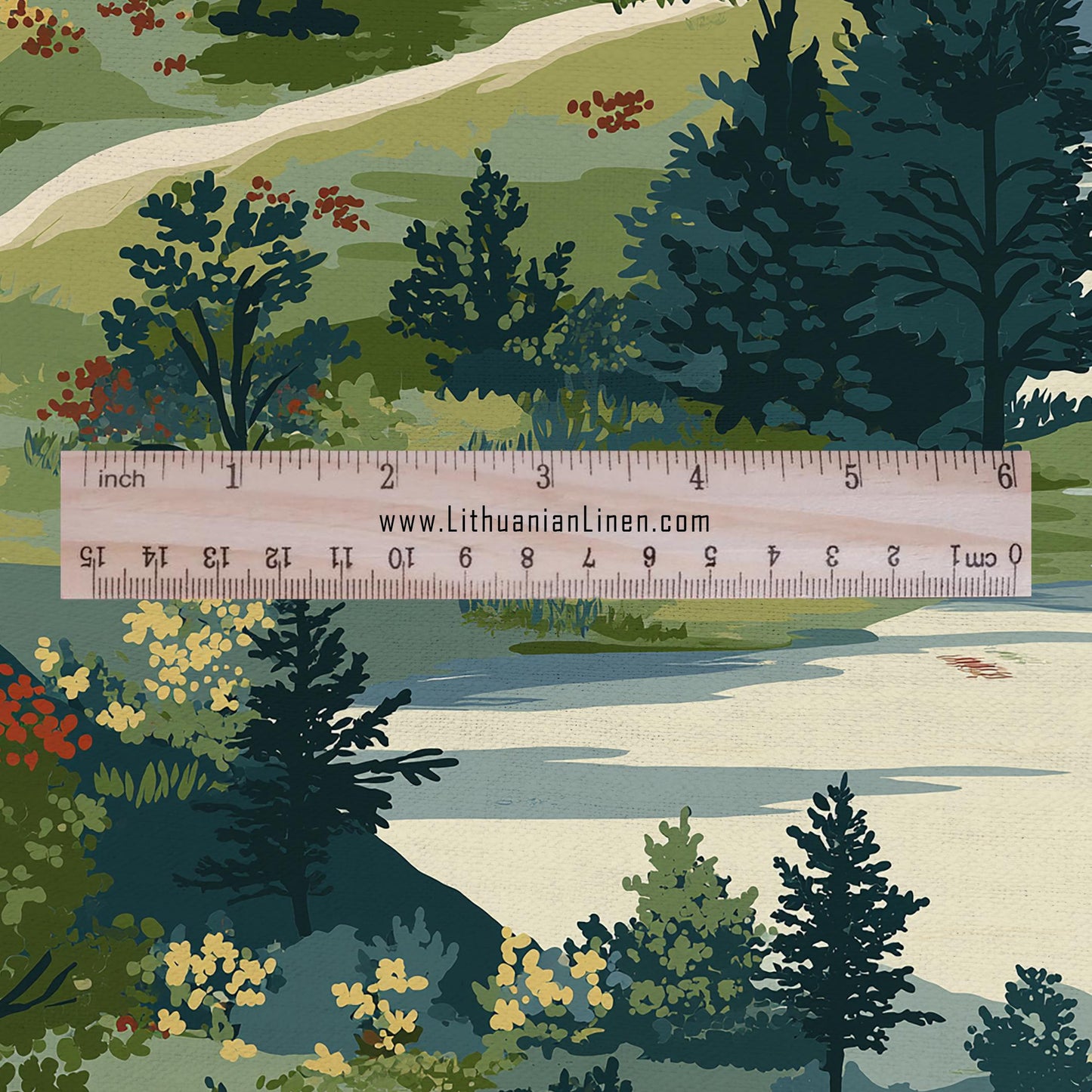 100% LINEN Fabric Scandinavian forest scenery - greenlandscape print - heavy linen fabric for upholstery home decor tablecloth 2921