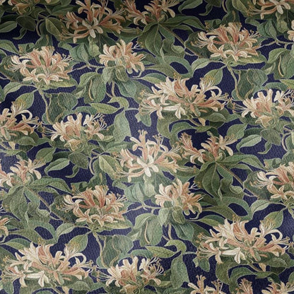 100% LINEN Honeysuckle print - Blue greenery blossom - floral fabric for dress making or home decor 2974