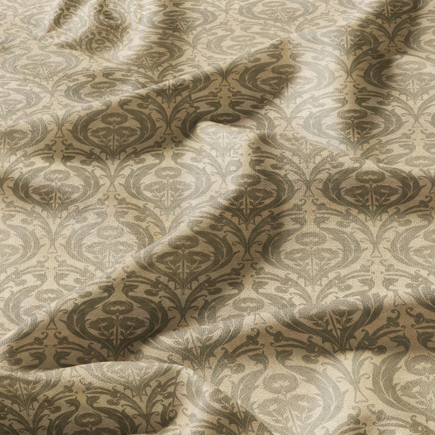 100% linen fabric William Morris Beige print - beige Victorian Art crafts linen Fabric - Historical pattern upholstery dress making
