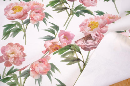 100% linen fabric 400gsm 12oz  - UPHOLSTERY - floral peony print -  Heavy weight, dense.  For crafts, upholstery, decoration