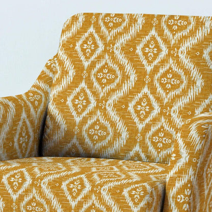 100% LINEN Fabric UPHOLSTERY 12oz - Ikat mustard yellow print on linen - Modern ethnic 2100