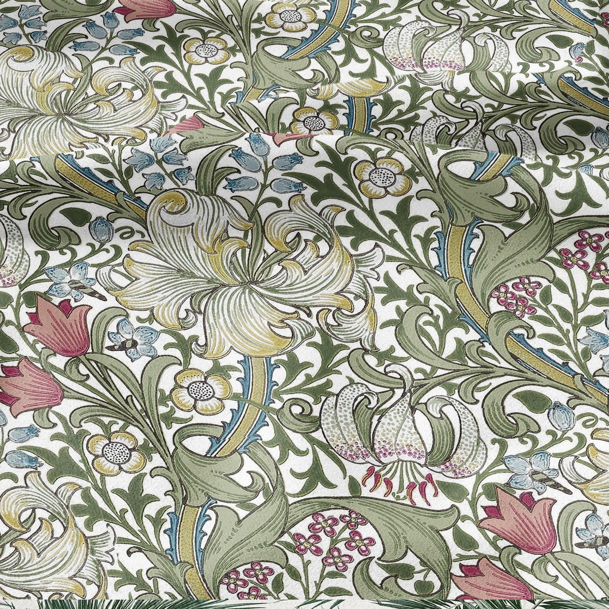 100% LINEN fabric - William Morris Golden lily green - British Victorian flax - sewing upholstery home decor or clothing 3809