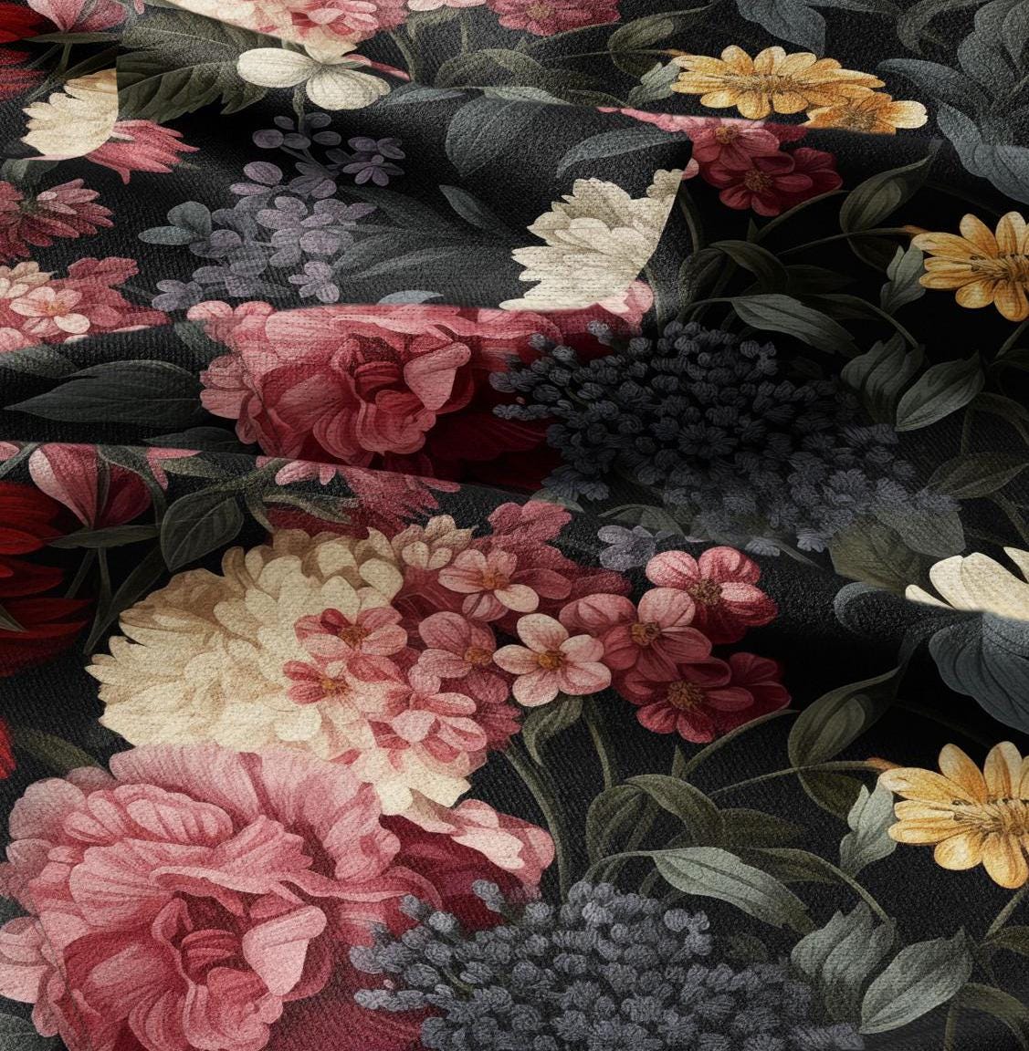 100% linen baroque floral print - floral red linen fabric Historical pattern for upholstery dress making curtains