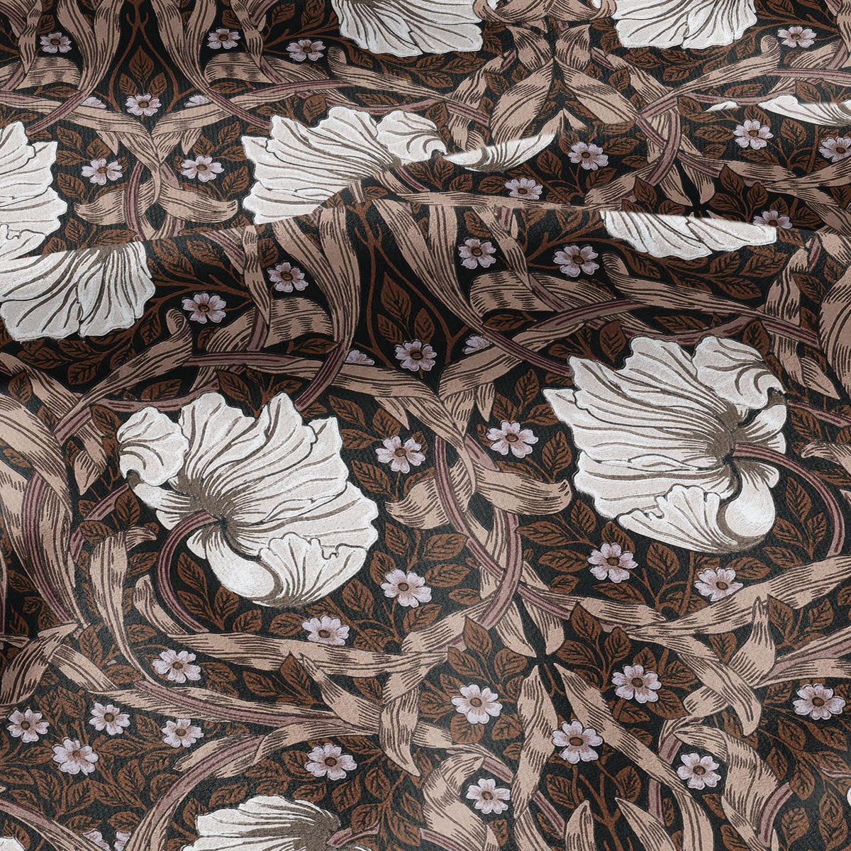 100% LINEN fabric - William Morris Pimpernel brown - British Victorian Art Craft flax - sewing upholstery home decor or clothing 3825