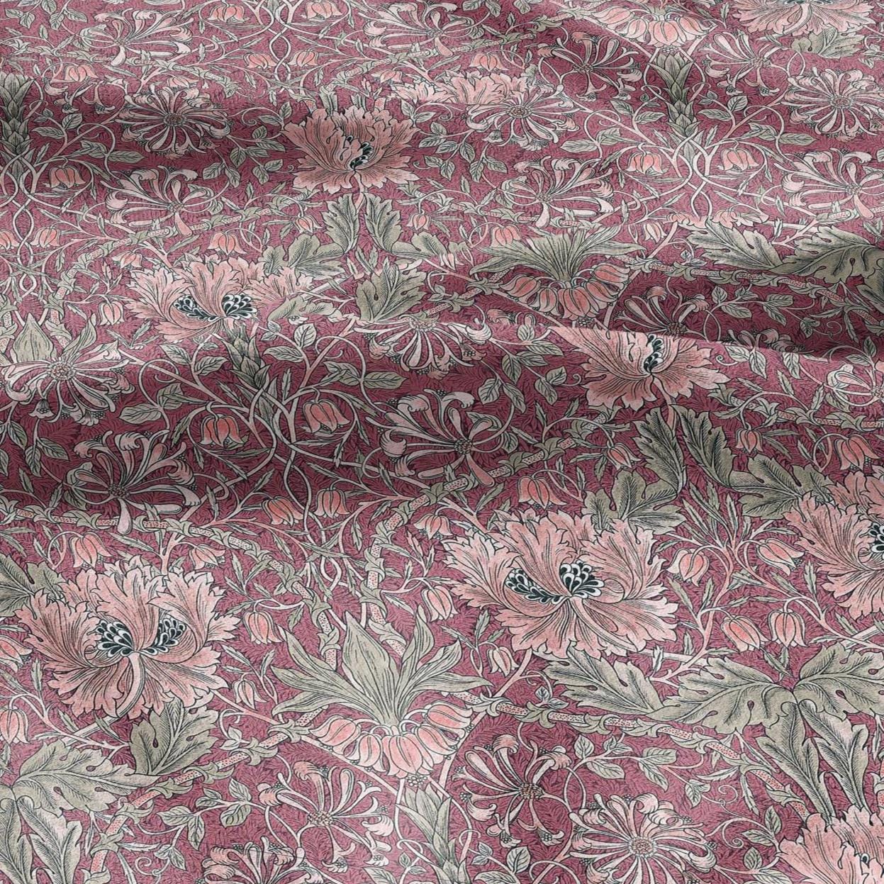 100% linen fabric William Morris Honeysuckle pink print - Victorian Art crafts - Historical pattern fabric upholstery dress making 3300