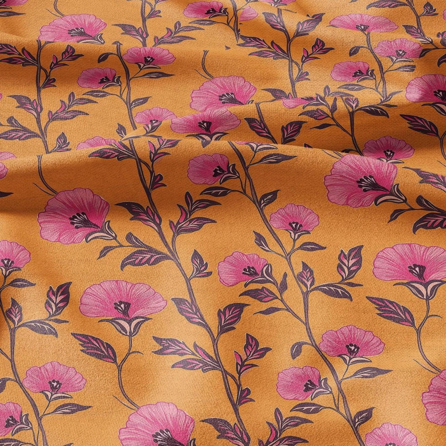 100% LINEN Fabric tropical flower print linen - orange pink floral fabric for upholstery home decor dress making 2195