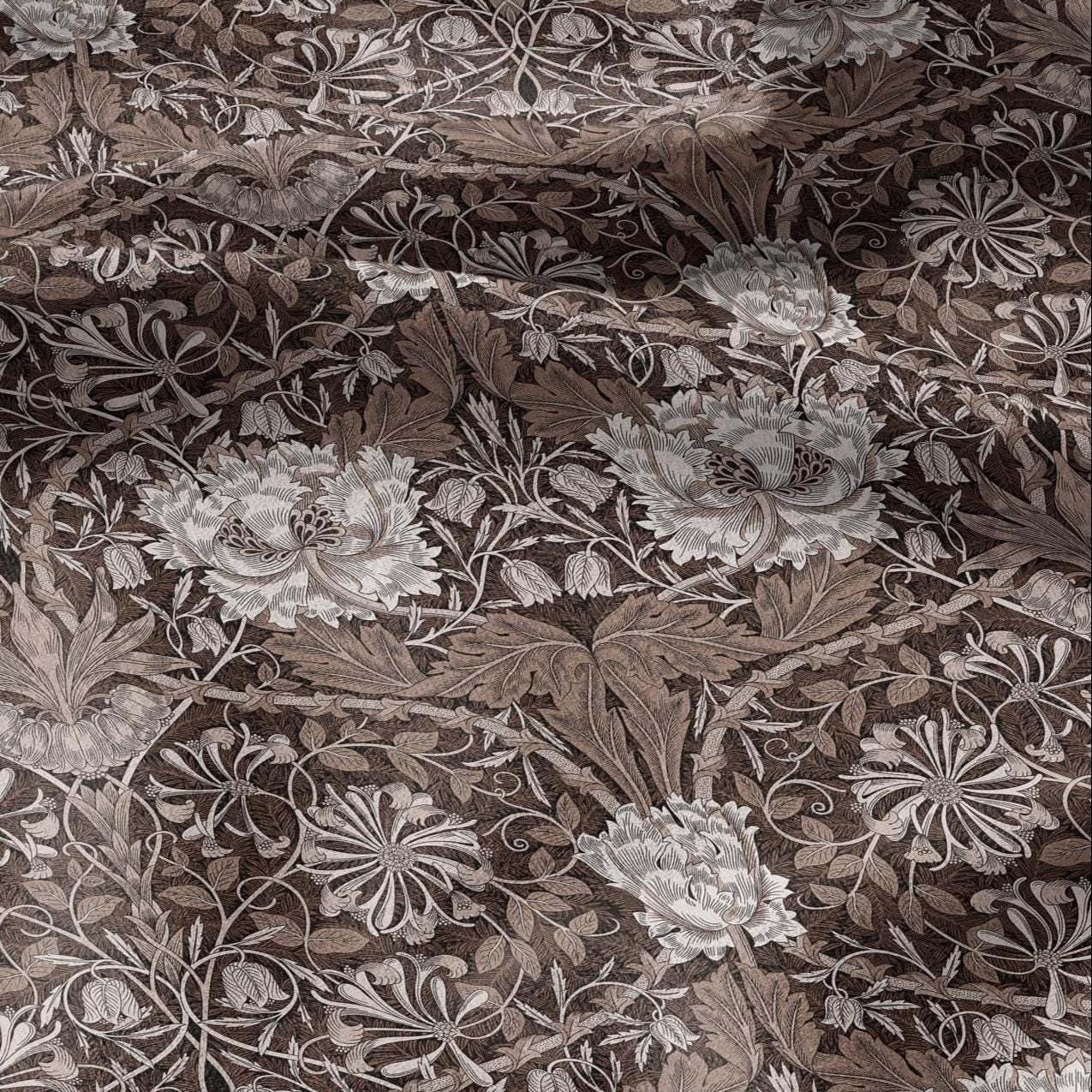 100% linen fabric William Morris Honeysuckle brown print - Victorian Art crafts - Historical pattern fabric upholstery dress making 3310