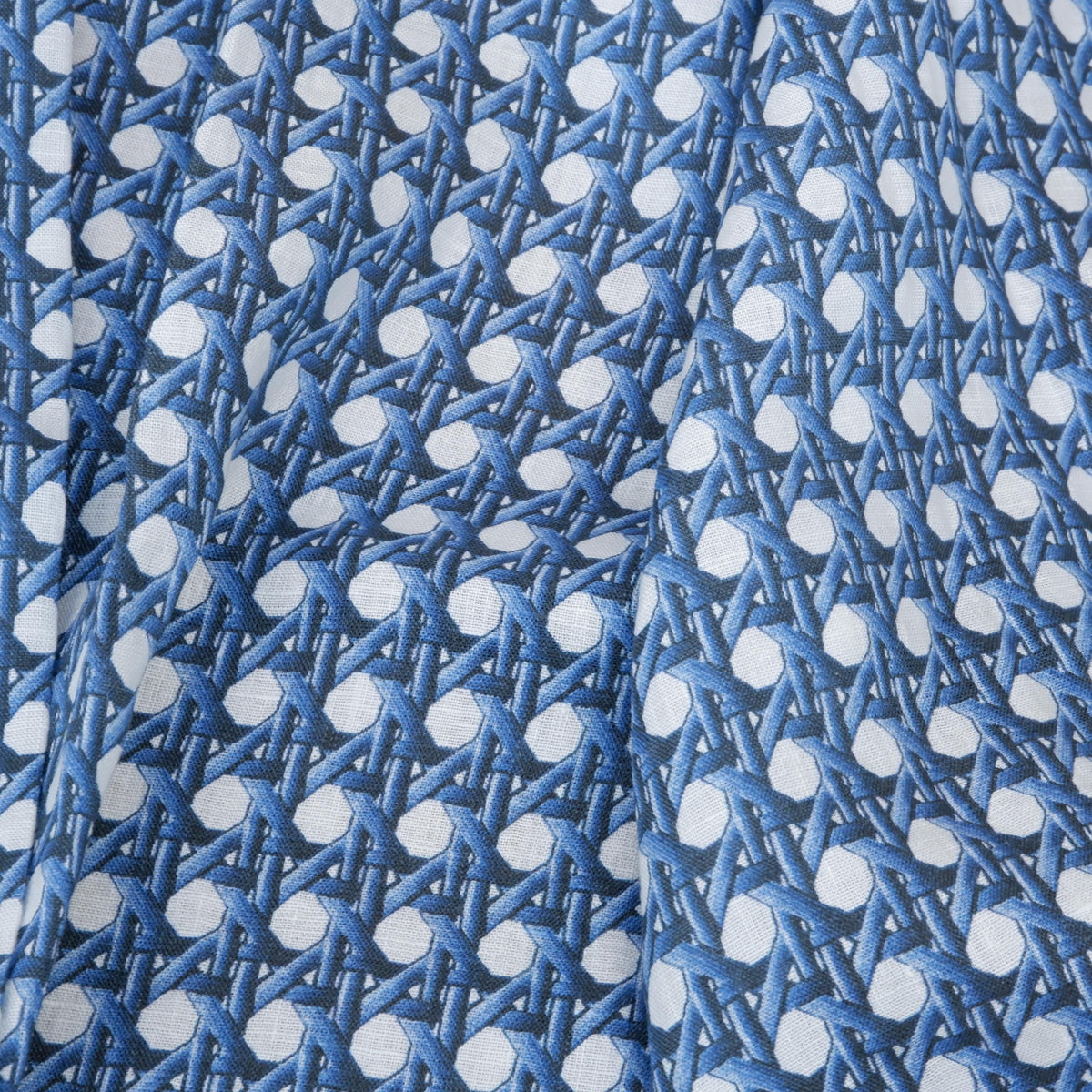 100% LINEN Fabric Blue bamboo trellis - botanical textile artisan fabrics blue white 3687