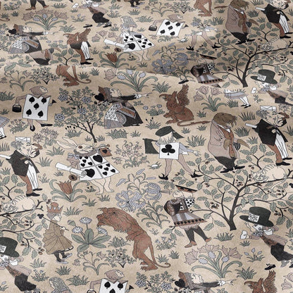 100% linen fabric - Alice in Wonderland beige by Voysey - Victorian Art crafts - Historical pattern for upholstery dress making 3613