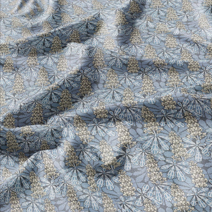 100% linen Art Nouveau Print fabric for Curtain Upholstery Cushion - Floral fabric Chestnut tree blue - fabric for dress making sewing
