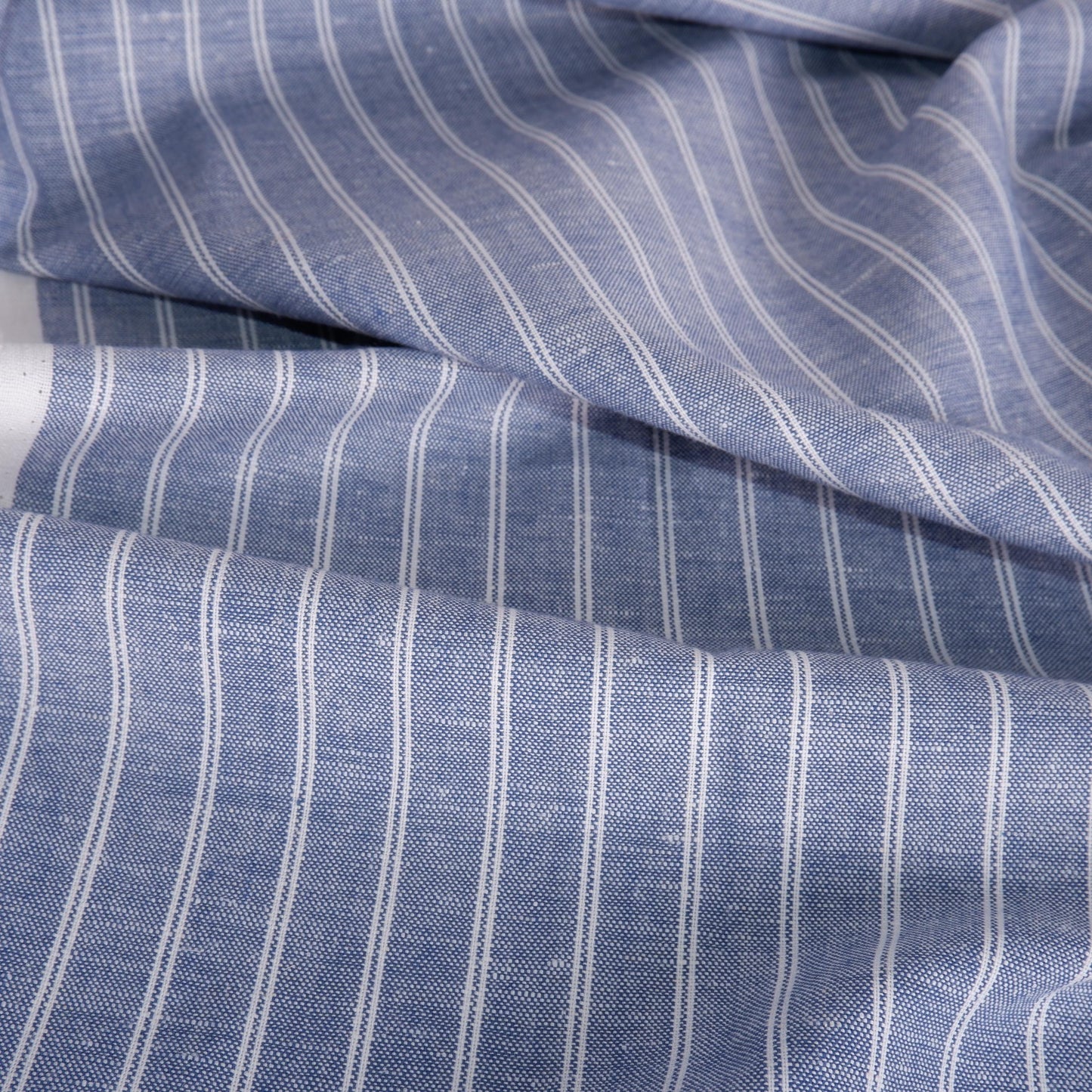 Premium Linen striped Fabric in blue natural linen | Marseille stripe Medium weight stripe fabrics for home textile curtains jackets