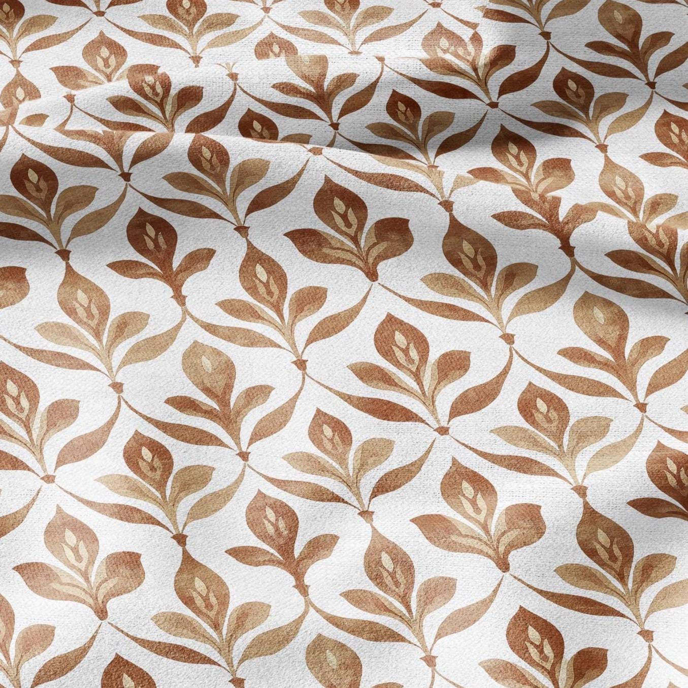 100% LINEN Fabric Beige floral print - retro sepia brown flower - for upholstery home decor - medium for dress making 2909