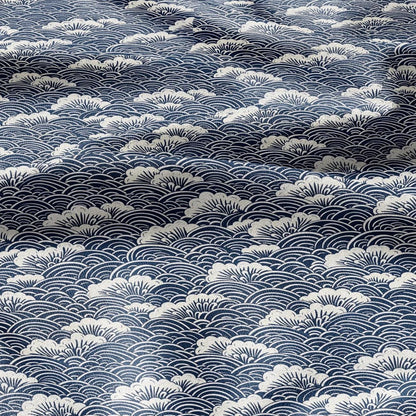 100% LINEN Fabric block print indigo on white - Japanese sea -  heavy linen fabric for upholstery home decor or medium for dress making 2150