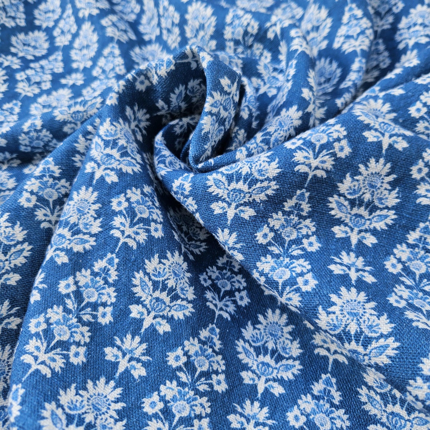 100% LINEN Fabric  blue block print - linen abstract fabric for upholstery home decor dress making 2587