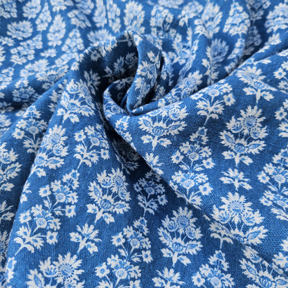 100% LINEN Fabric  blue block print - linen abstract fabric for upholstery home decor dress making 2587