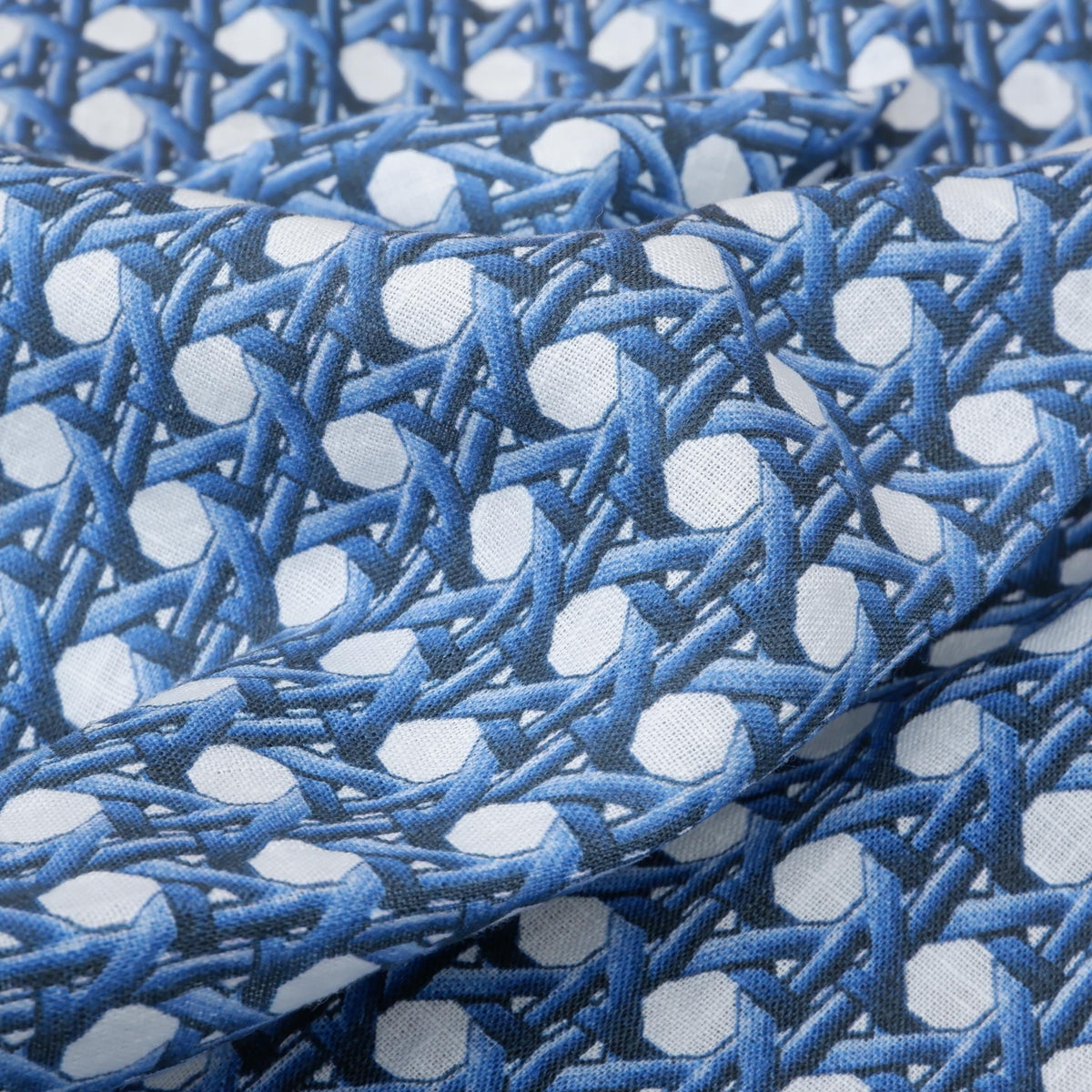 100% LINEN Fabric Blue bamboo trellis - botanical textile artisan fabrics blue white 3687
