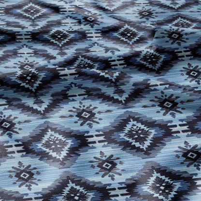 100% LINEN Fabric Ikat blue print - Modern vintage floral for upholstery dressmaking curtains home textile 2367