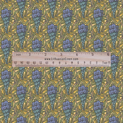 100% linen Art Nouveau Print fabric for Curtain Upholstery Cushion - Floral fabric Glycinel - for dress making sewing 2458